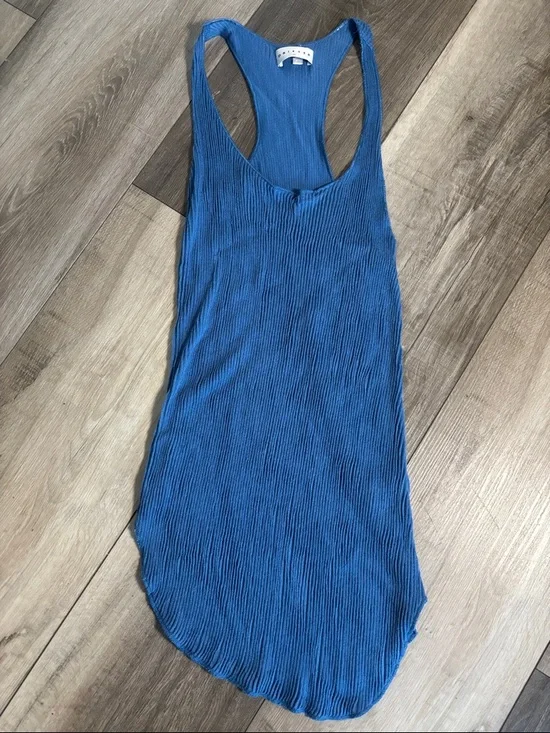 DRIFTER Blue Ribbed Modal Soft Knit Racerback Long Tank Top - Picture 2 of 11